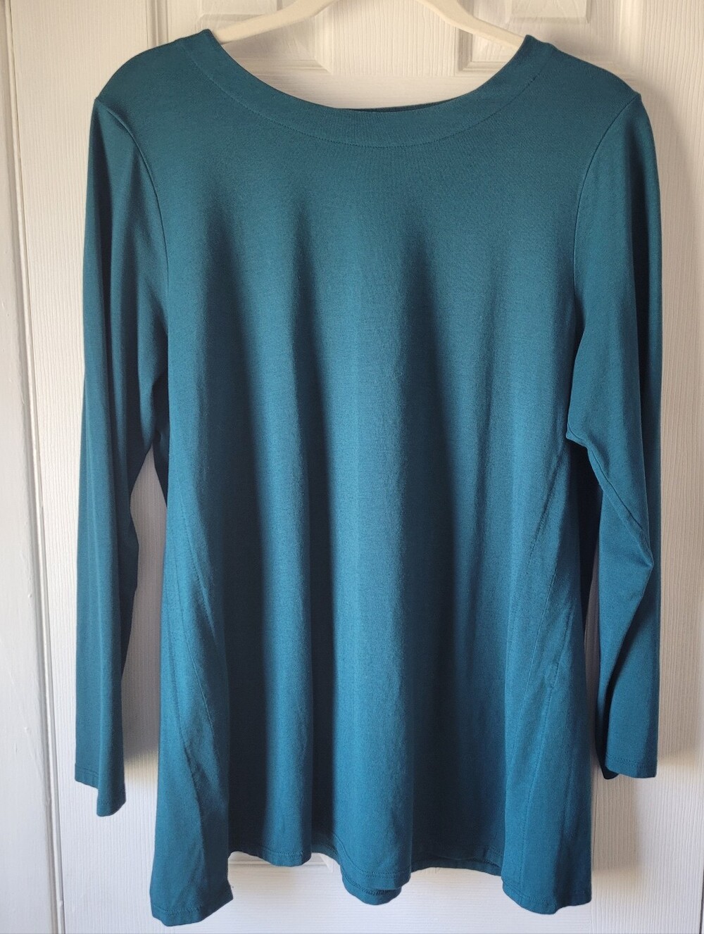 J.Jill Luxe Supima Forward Seam Tunic Top Teal Blue L Petite Long Sleeve